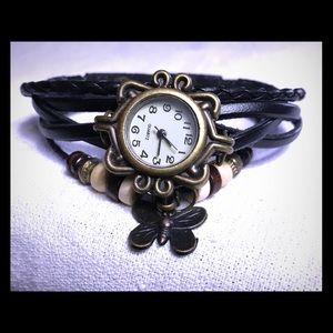 Butterfly charm watch Black